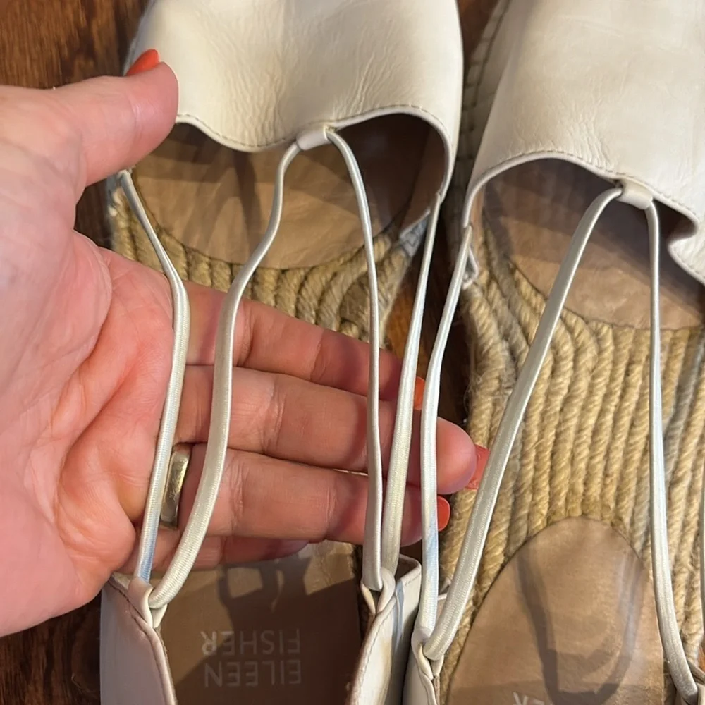 Eileen Fisher LEE whitewash leather espadrille flats elasticized straps size 11